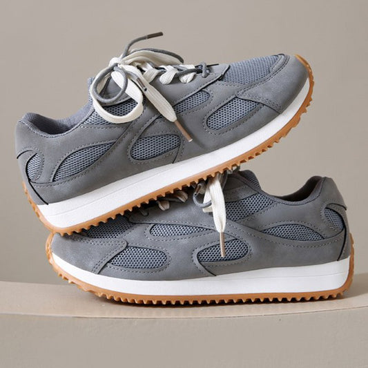 Gray Lace Up Sneakers for Women Breathable Mesh Sports Shoes Woman Autumn Winter Non Slip Soft Insole Vulcanize Shoes Mujer