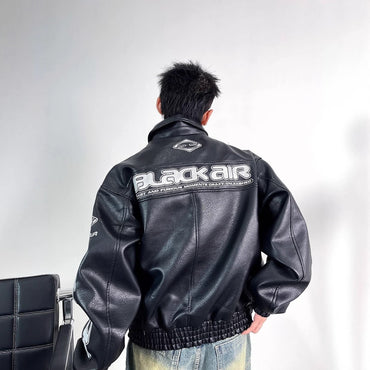 New Motorcycle Leather Jacket Men Bomber Pilot Retro Loose Pu Short Coat Fashion Casual Streetwear Multi Pocket Trend Outwear