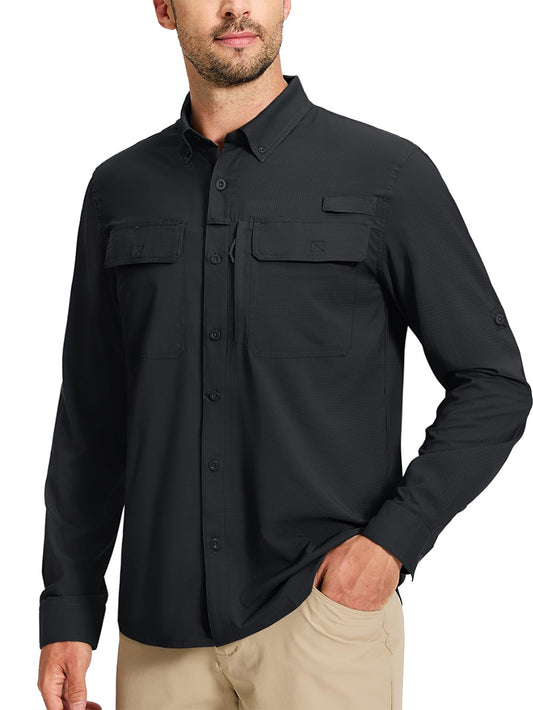 TACVASEN UV Block Fishing Shirts Mens Sun Protection Quick Dry Long Sleeve Shirts Mesh Breathable Hiking Cargo Shirts Work Shirt