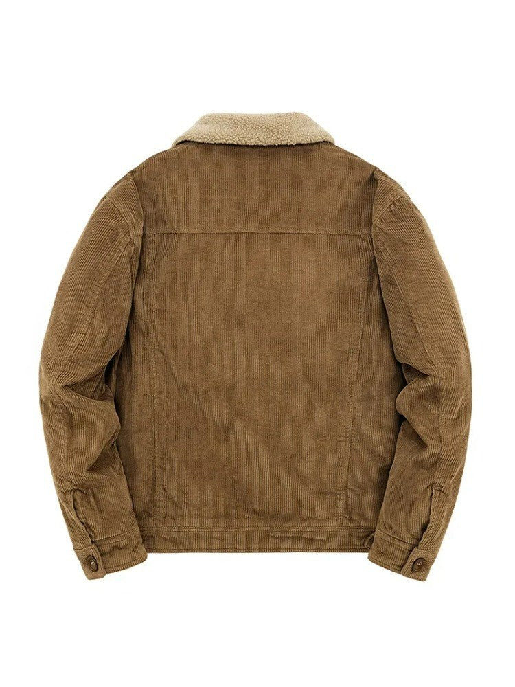 Male Cotton Jackets Padded Warm Loose Parka Coat Corduroy Short Jacket Man Solid Fur Collar Windbreaker Winter Men Fleece Jacket