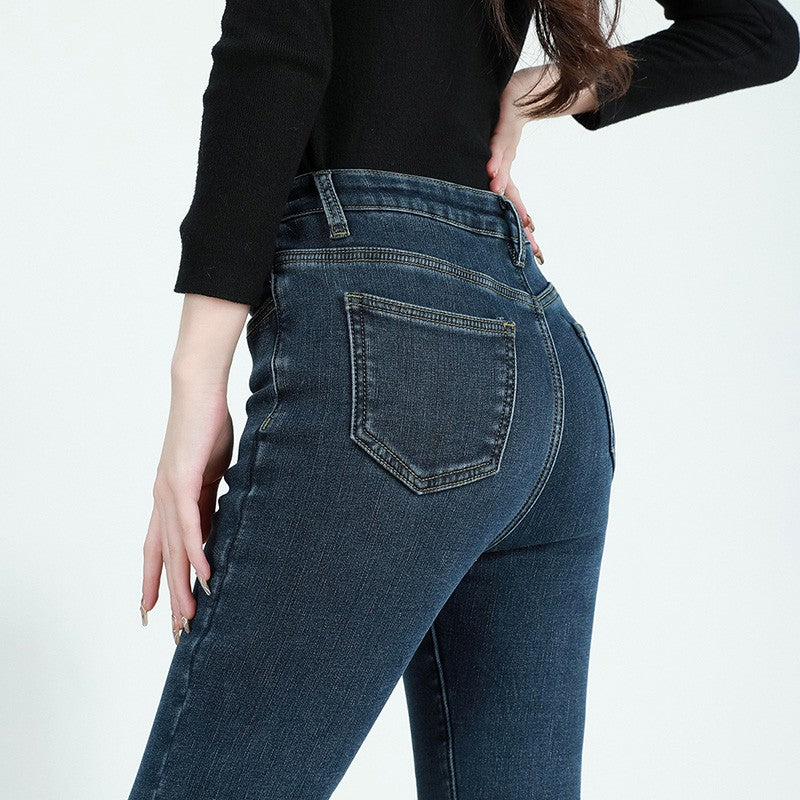 Winter Female Thin Snow Warm Plush Jeans Lady Chic Fleece Flared Pants Girls Korean High Waist Straight Leg Denim Trousers