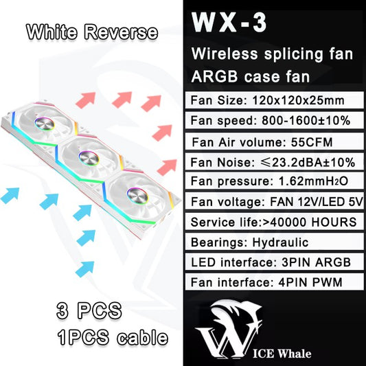 ICE Whale WX-3 Wireless Splicing Fan ARGB Air-Cooled Cooling Accessories 1600RPM 12CM Chassis Fan