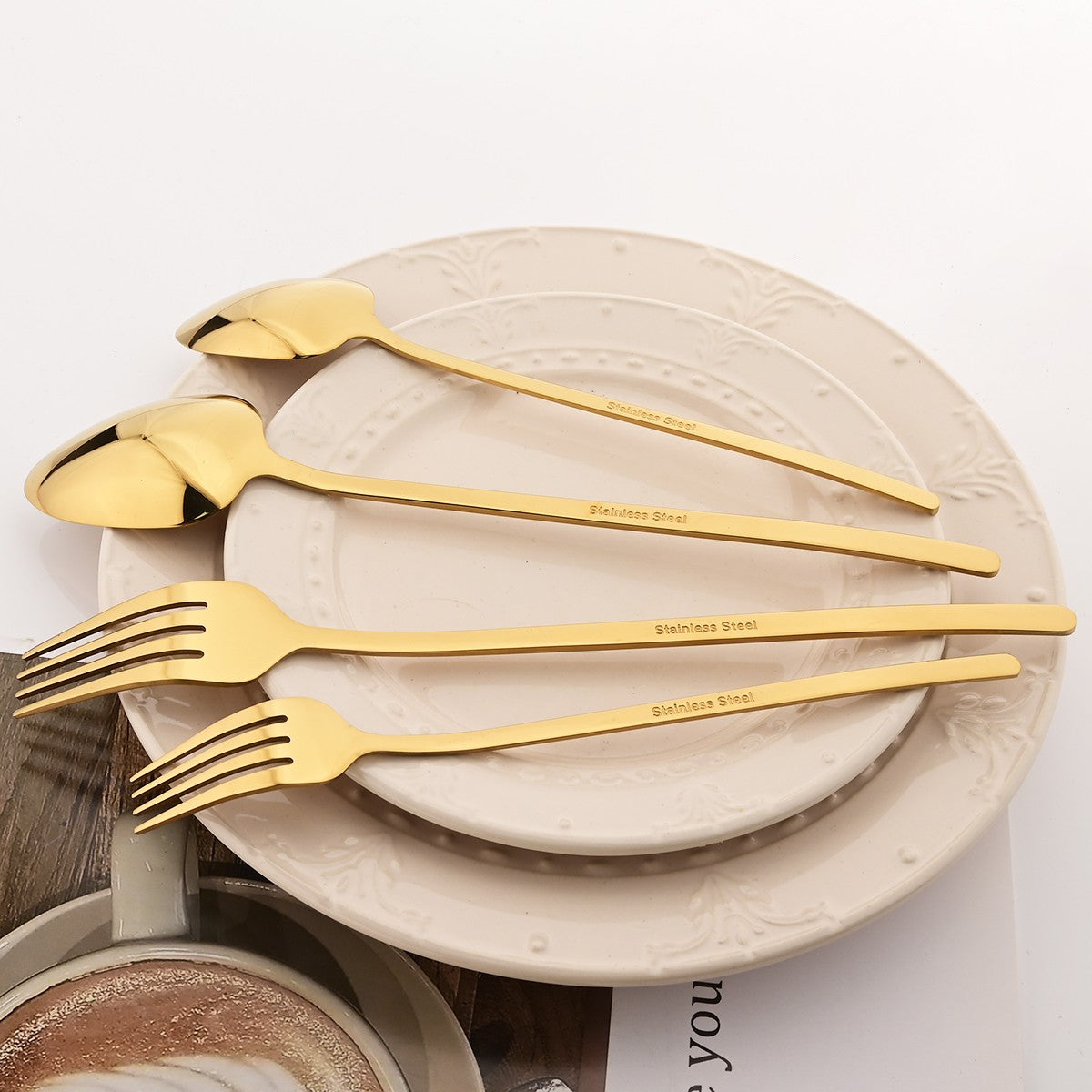 40pcs Rose Gold Dinnerware Set Mirror Fork Knife Spoon Tableware Western Stainless Steel Cutlery Set Dessert Fork Spoon Flatware