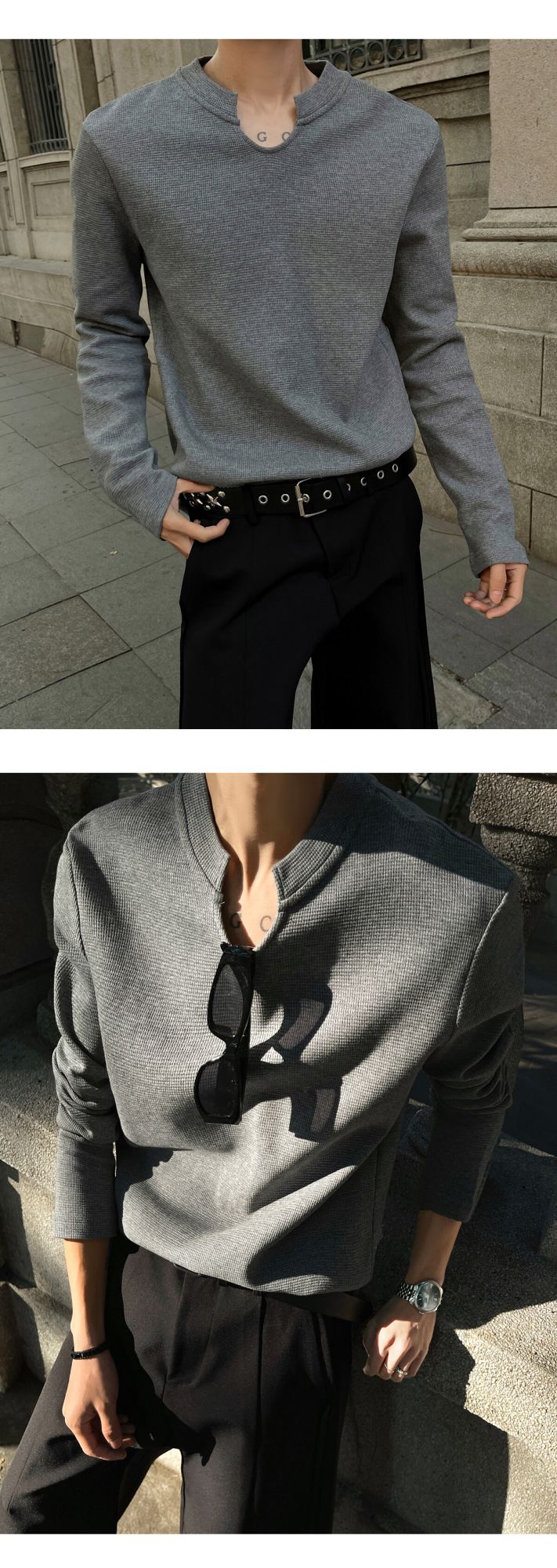 Mens Slim Fit Long Sleeve V-Neck T-Shirt Solid Color Spring  Casual Basic Top  Plain Tee Shirt Breathable Comfort Stretch Soft