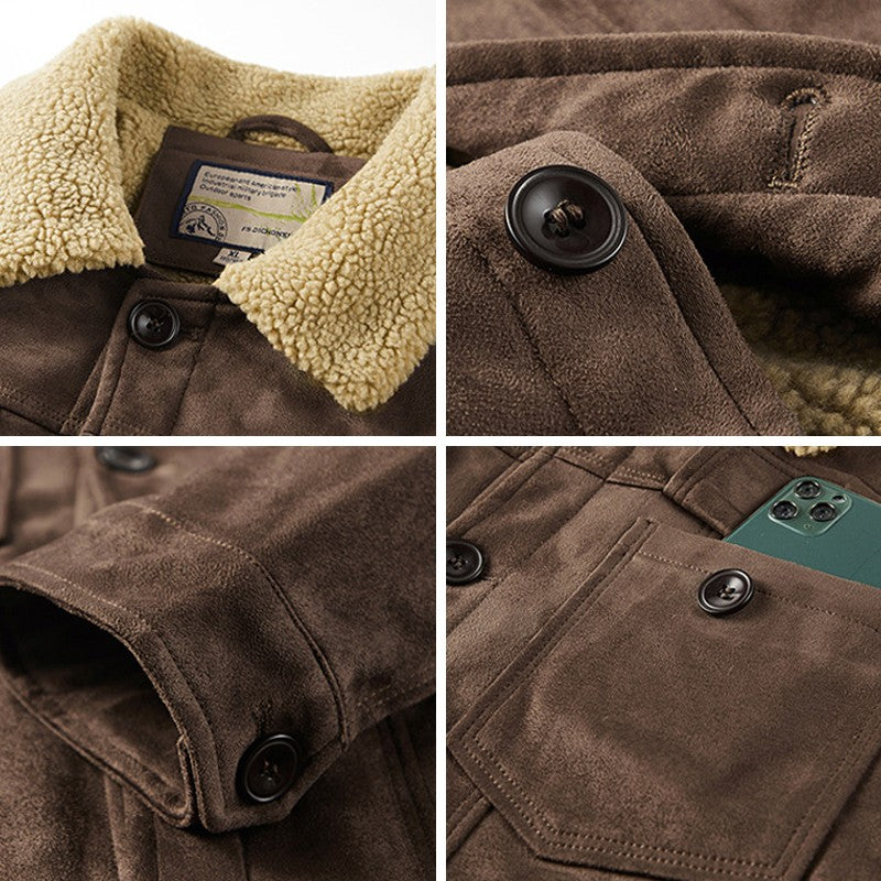 NEEDLESNOAH Autumn Winter Men Warm Pilot Jackets Fleece Suede Thick Coats Male Single Breasted Classic Parkas Fahion Windbreaker