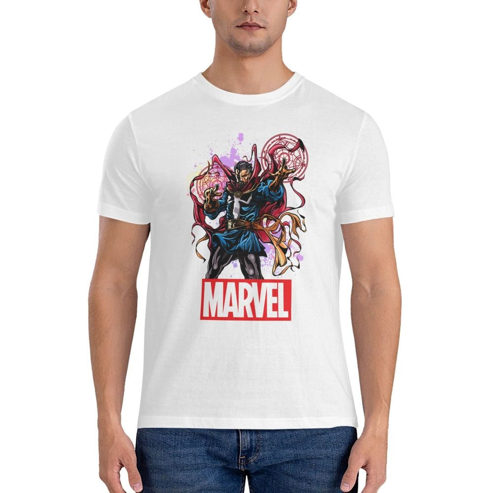 Fashion Spelling T-Shirts Men Crewneck Cotton T Shirts Marvel Dr.Strange Film Short Sleeve Tee Shirt Original Clothes
