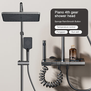 Bathroom Shower Full Set Gray Digital Display Shower System Set Piano Button With Ambient Light Faucets Shower Head