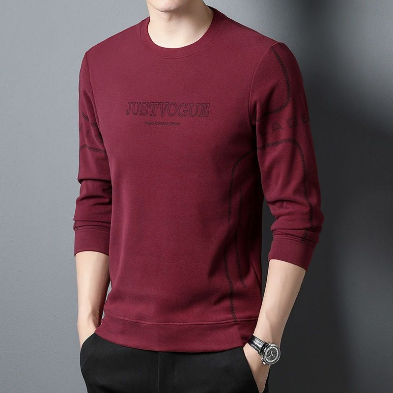 Round Neck Pullover Sweatshirt Men Thermal Underwear Double Fleece Lining Long Sleeve T-Shirt Casual