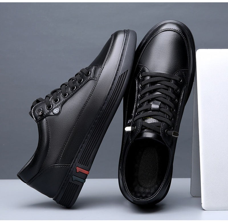 Spring Autumn Genuine Leather Shoes Men Footwear Soft Cowhide Casual Flat Brand Pure Black