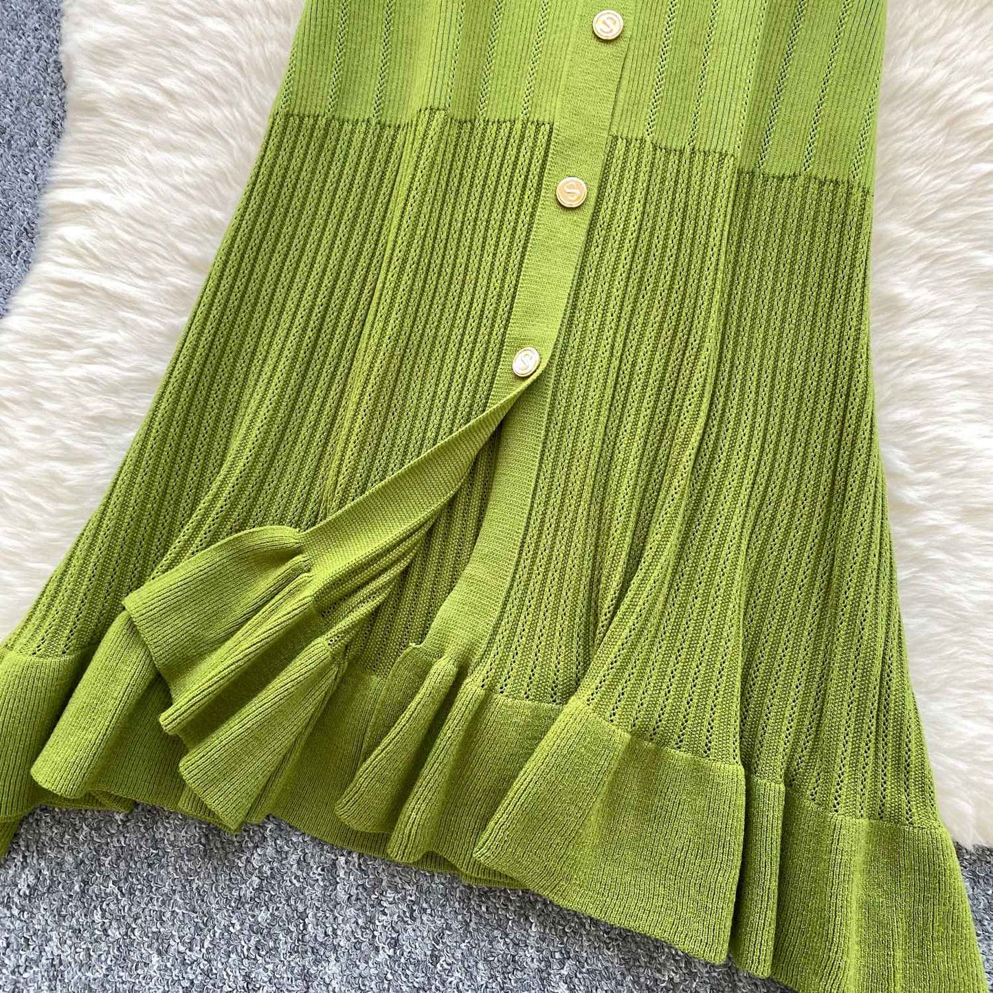 SINGREINY Summer OL Knit Dress 2025 Women V Neck Button Design Slim Mermaid Sund
