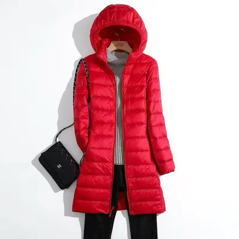Plus Size 5xl 6xl 7xl Fall Women's Autumn Winter Ultra Lightweight Packable Long Puffer Jacket Female Hooded Korean Slim Coat