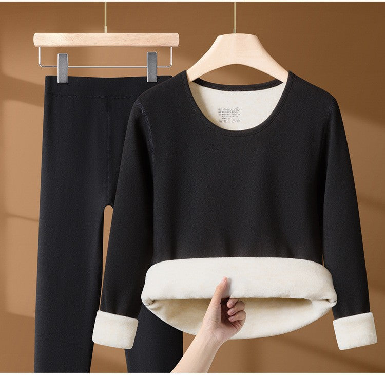 Winter Thermal Underwear Set For Men And Women Thick Velvet Lining Suitable For Wearing Cold Warm Underwear's Top And Bottoms