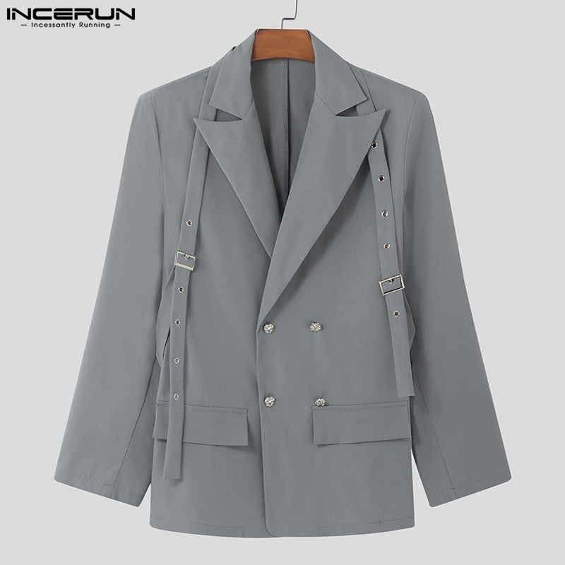 INCERUN Korean Fashion Men Blazer Casual Long Sleeve Solid Tops Pocket Button Steetwear Male Outfits Well Fitting Vintage Coats