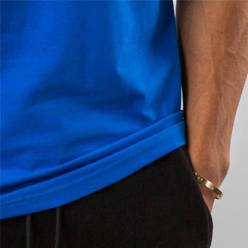 Summer Solid Cotton Short Sleeve T-Shirt Men Gym Clothing Fashion Plain Tight Tops Tees Sports Bodybuilding Fitness T shirt Men