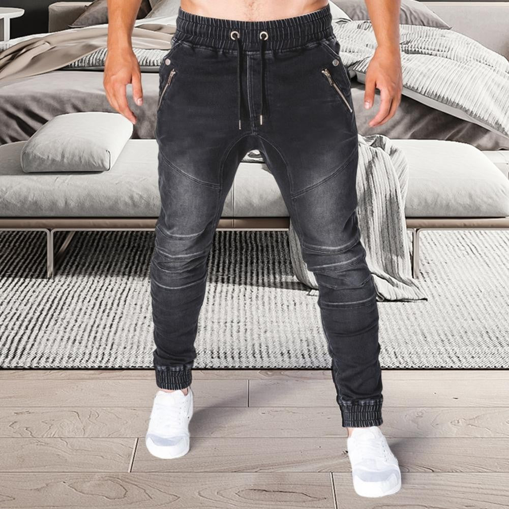 Men Jeans Slim Male All Match Ankle Tied Lace-up Denim Pants Denim Pants for Work