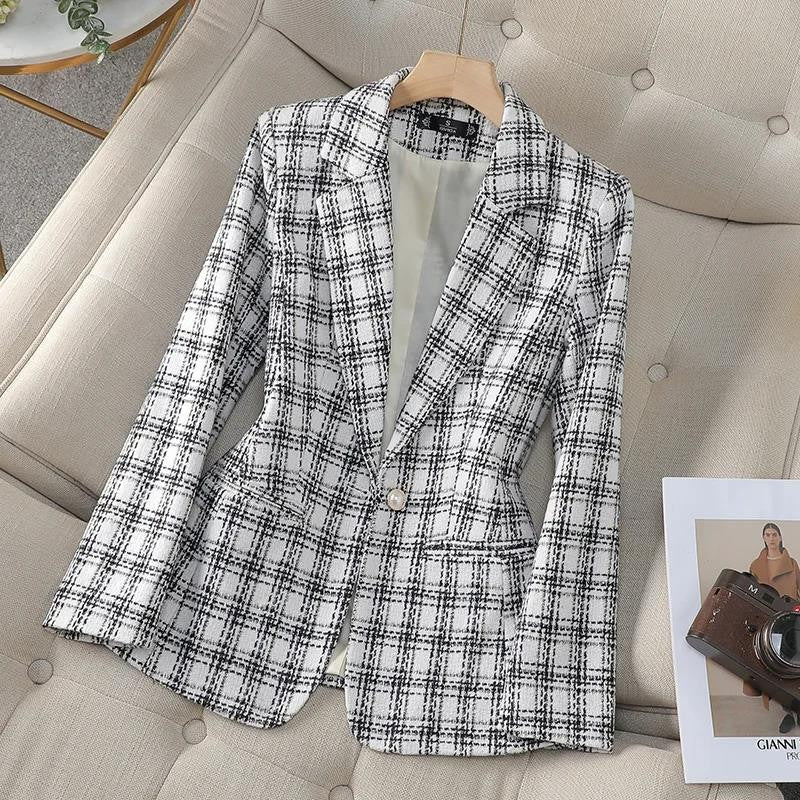 Woolen Plaid Small Suit Jacket for Women in Spring and Autumn 2025 New Short Style Korean Version Plus Size Retro Women's Suit