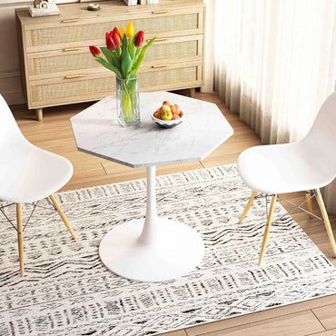 Modern Octagonal Coffee Table With Marble Look, Compact Metal Base For Small Spaces, Accent Decorative For Living Room