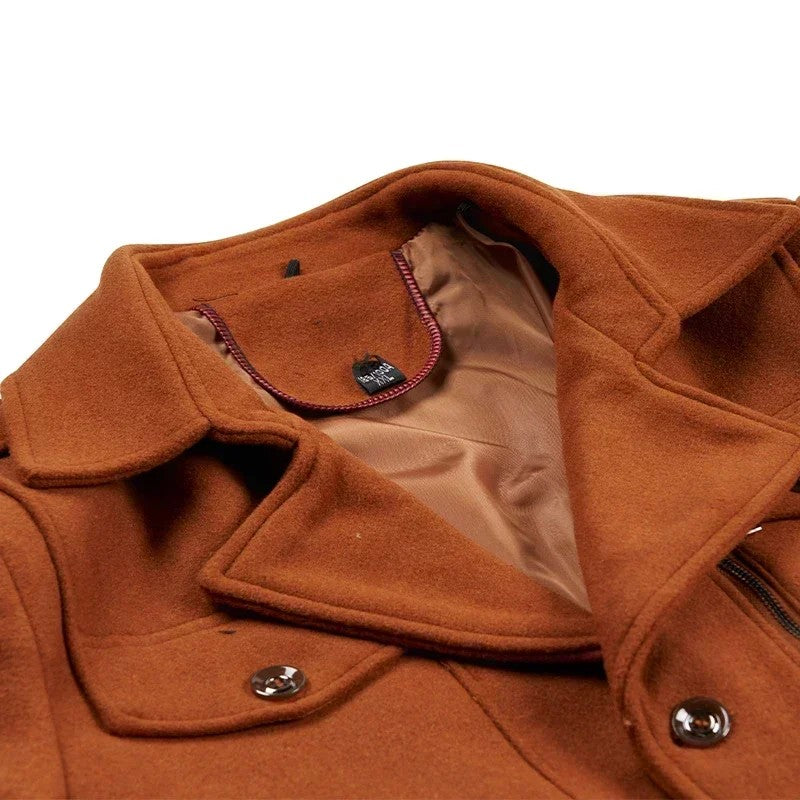Fashion Middle Long Jacket Male Double Collar Zipper Coat Windbreak Woolen Overcoat Autumn Winter Wool Trench Coats