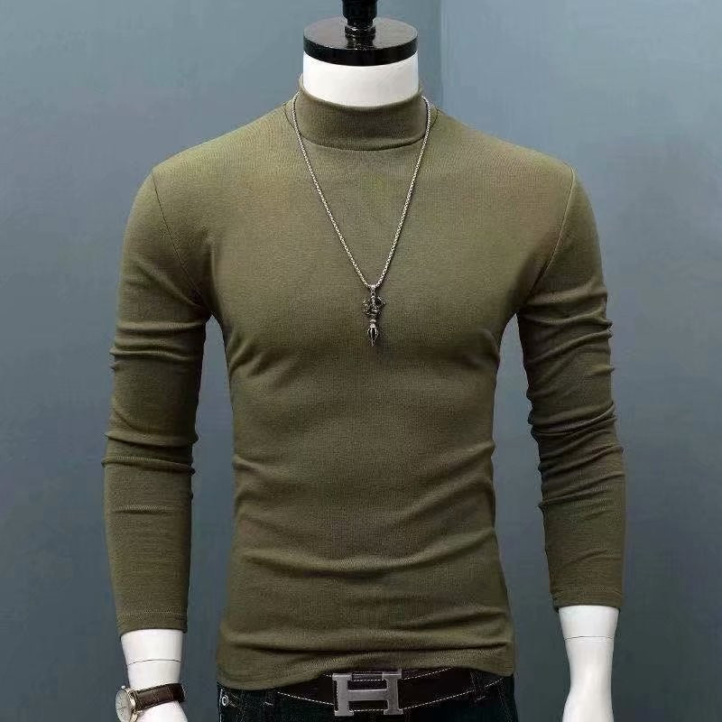 Hot Winter Warm Men Mock Neck Basic Plain T-shirt Blouse Pullover Long Sleeve Top Male Outwear Slim Fit Stretch Fashion Sweater