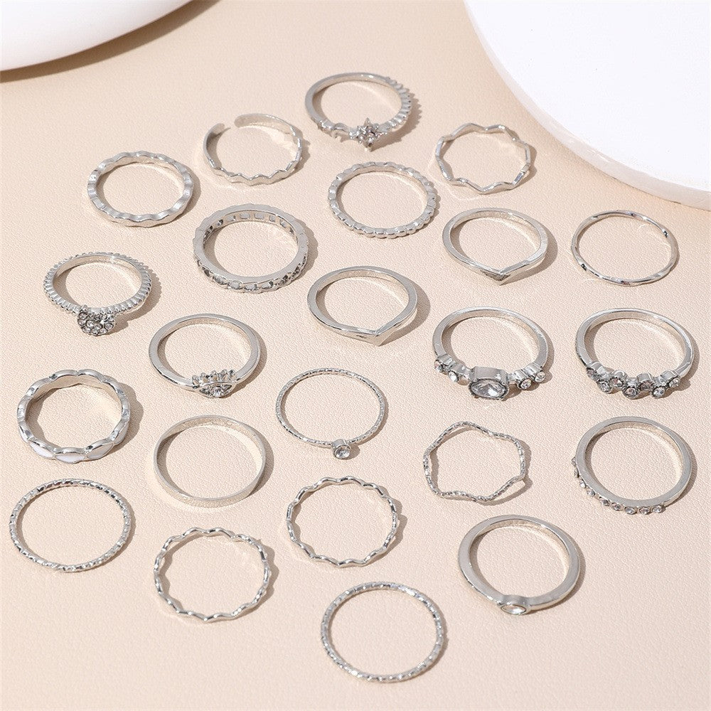 Conjunto de 23 Anéis de Nudilho da Moda para Mulheres com Cristal Estrela Lua Olho Onda Cor Ouro Prata Anéis Femininos Jóias da Moda para Festa Presente