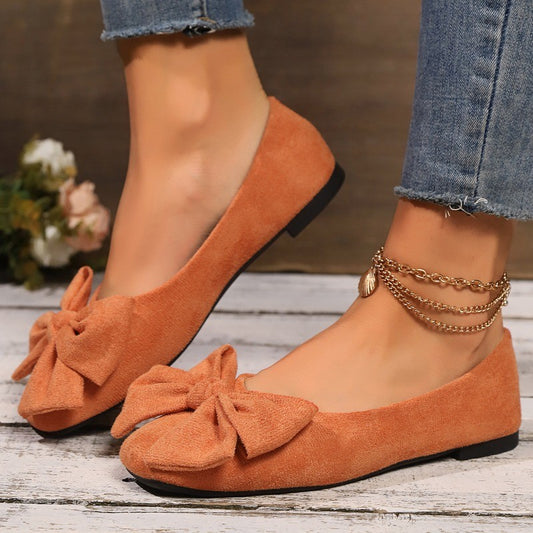 Women's New Winter Plus-Size Slip-On Flats - Pointed Square Toe Bowknot Casual Shoes