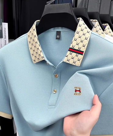 Luxury brand B letter embossed short sleeve polo shirt men summer lightweight breathable new fashion color blocked lapel T-shirt