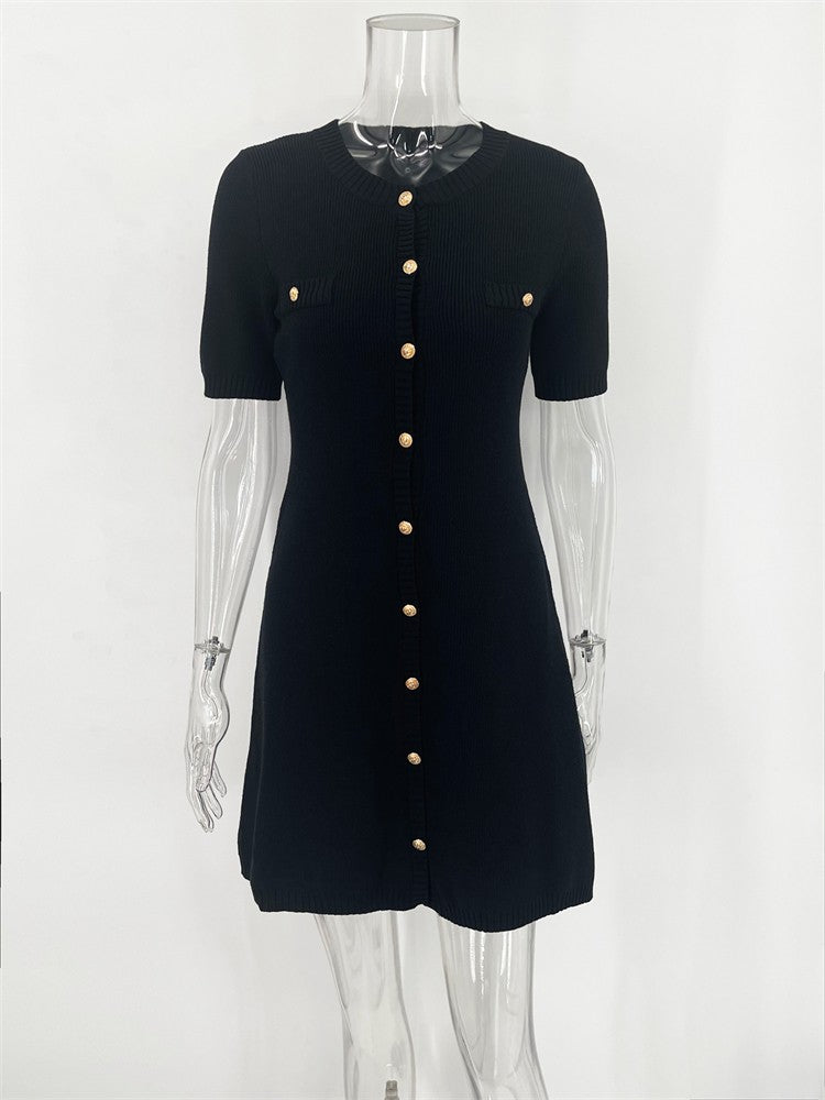 Trendix Elegant Knit Mini Dress Women Street Slim High Waist Short Sleeve Rib Sw