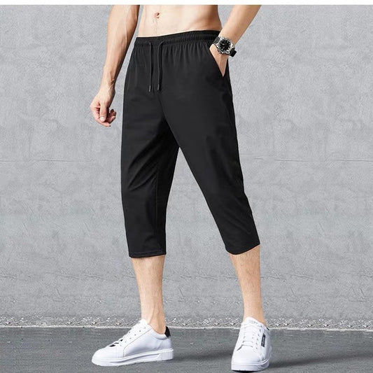 2025 Summer Men's Shorts Breathable Stretched Nylon Ice Silk 3/4 Short Capris Pants Sports Breeches Plus Size Casual Shorts Male