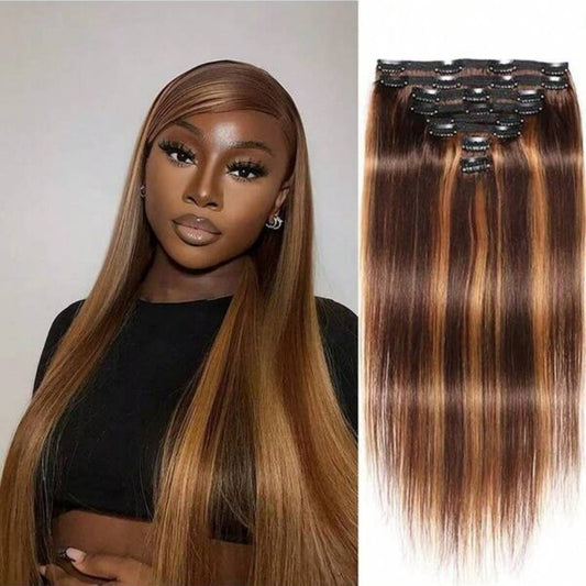 Long Straight Hair Extension 8 PCS Clip In Hair Extensions Brazilian For Women Colored 613 Blonde Clips In Hair Extensions P4/27