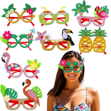 Hawaiian Party Glasses,Summer Flamingo Pineapple Coconut Glasses,Summer Beach Themed Birthday Party Decorations