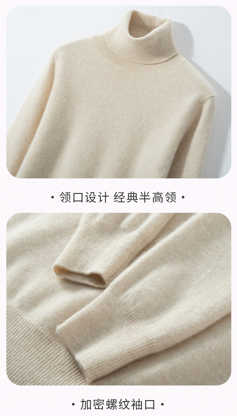 Suéter de Cashmere Feminino Gola Alta Manga Comprida Pulôver de Malha 100% Cashmere Puro Suéter Básico Versão Coreana Top Feminino