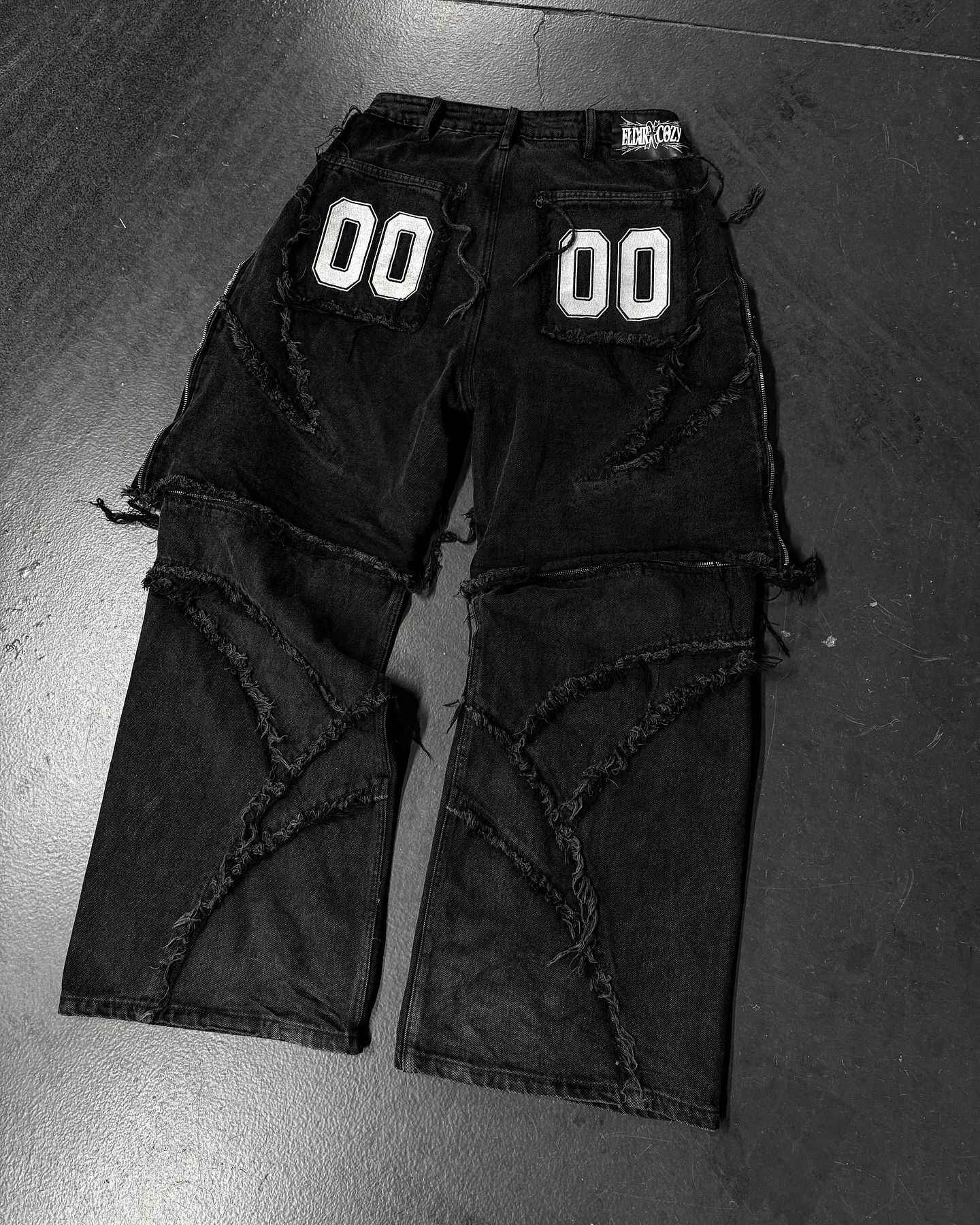 Elixir X Cozy Detachable Jeans Retro Punk Streetwear Ziipper Patchwork Stripe Denim Pants Men Black Baggy Hip Hop Splicing Jeans