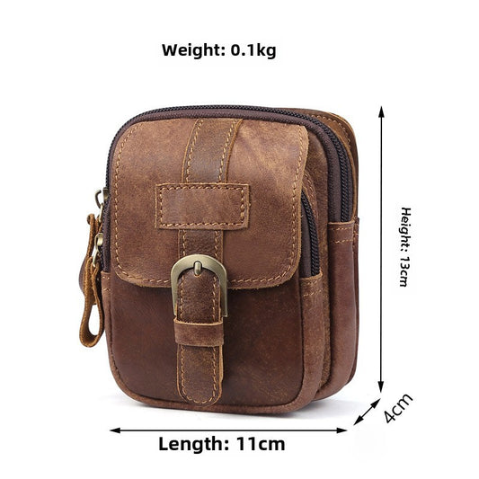 New Vintage Men's Cow Leather Waist Bag Male Outdoor Sports Waist Packs For Men Wear Resistant Mobile Phone Bag