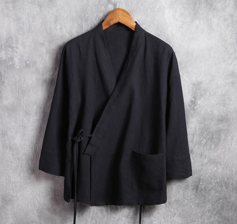 Men's linen vest Men's shirt Long sleeved Chinese official collar Traditional Kung Fu Tang casual social shirt Plus size shirts