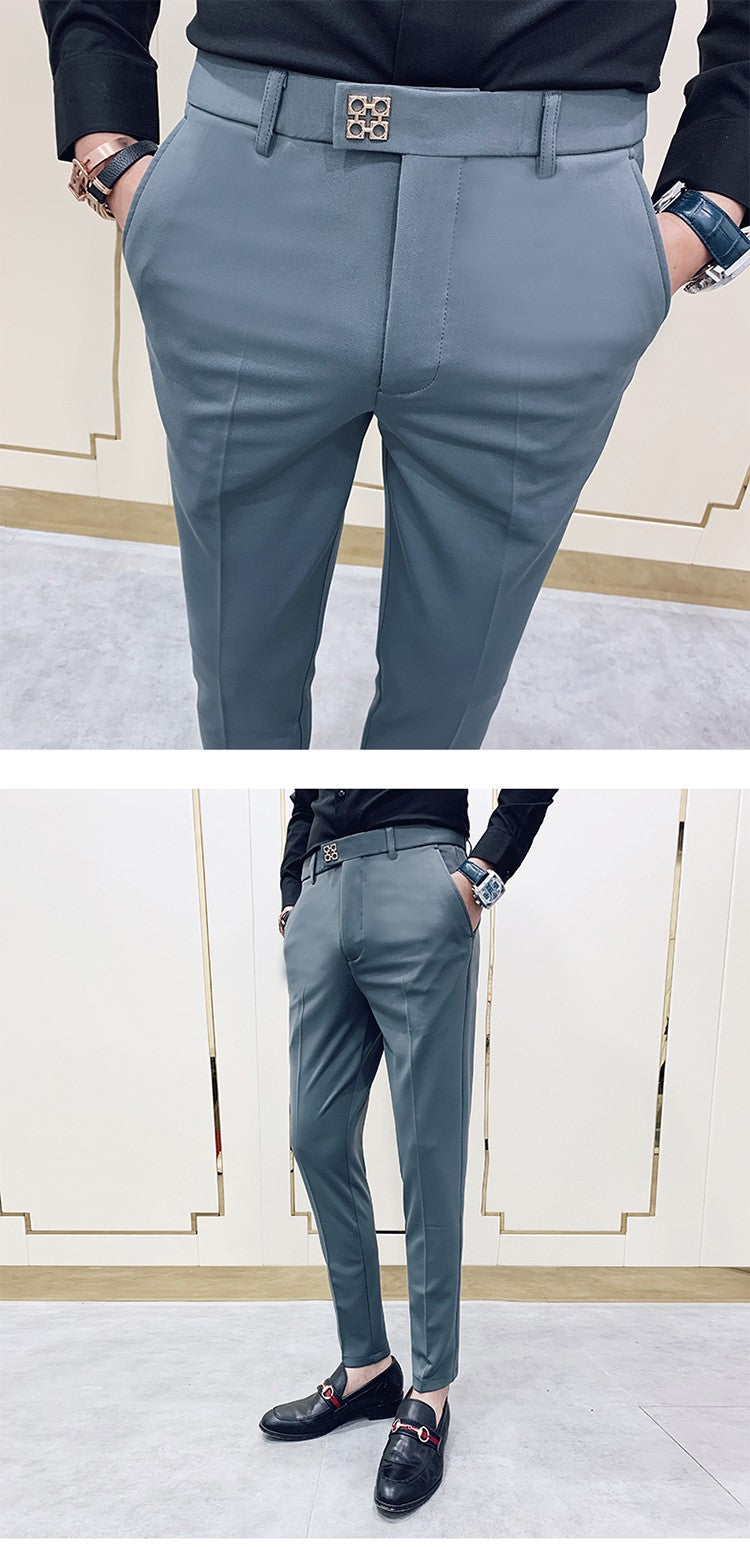 Spring 2025 Men Pants Korean Slim Fit Men Casual Ankle Length Pants Streetwear Men High Quality Black Gray Khaki Dress Suit Pant