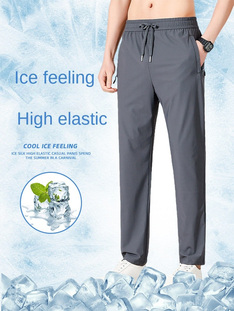 Ice Silk Men's trousers 2024 summer black-and-gray thin style business casual pants outdoor stretch breathable straight leg loos