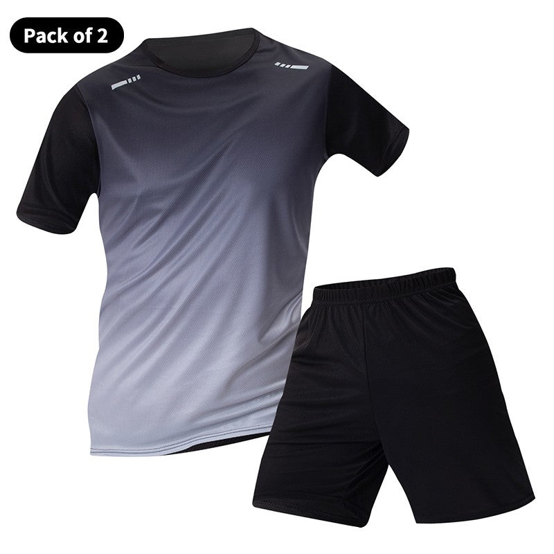 2-Piece Teenagers To Adults Parent-child Quick-drying Short-sleeved Sports Suit Men's Casual Round Neck Shirt Elastic Waist Pant