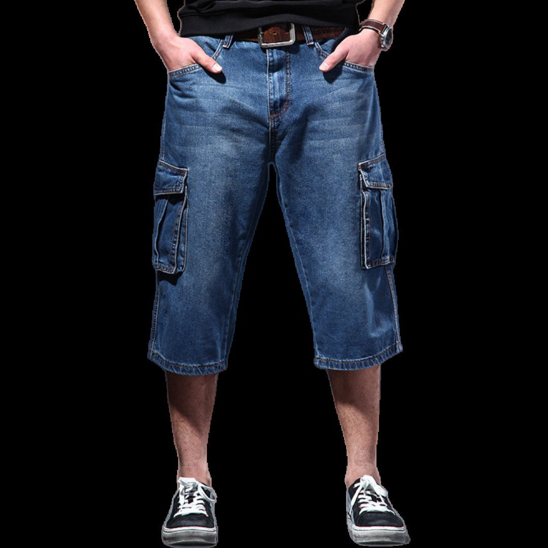 ABOORUN Mens Cargo Denim Shorts Plus Size 40 Loose Skateboard Short Jeans for Male