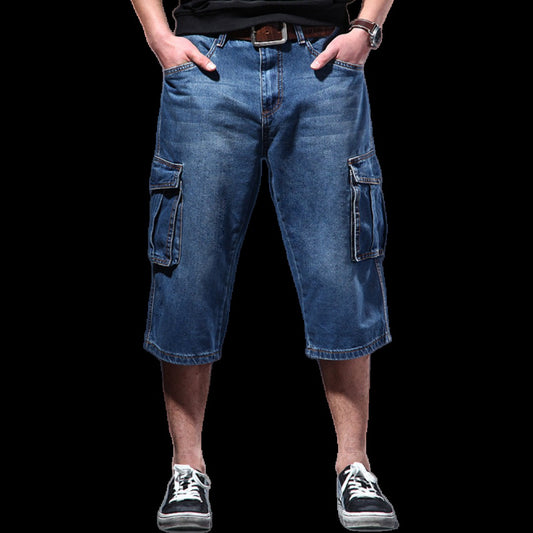 ABOORUN Mens Cargo Denim Shorts Plus Size 40 Loose Skateboard Short Jeans for Male
