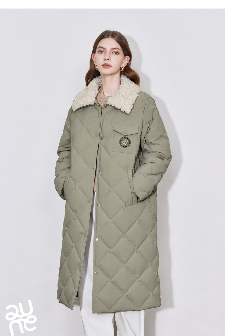 TOYOUTH Womens Down Coat 2024 Winter New Fur Collar Single Breasted Button Medium Thick Long Coat