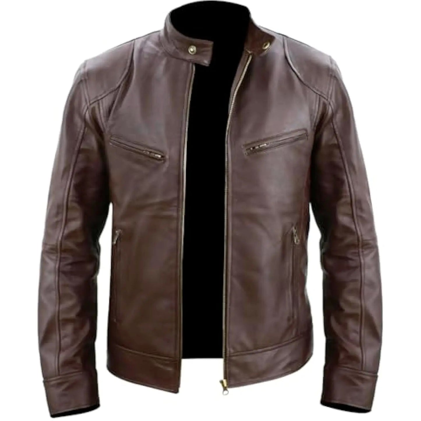 Male Leather Jacket Cafe Racer Slim Fit Retro Faux Leather Brand Men's Jackets Fashion Motorcycle Leather Coat Men's Clothing