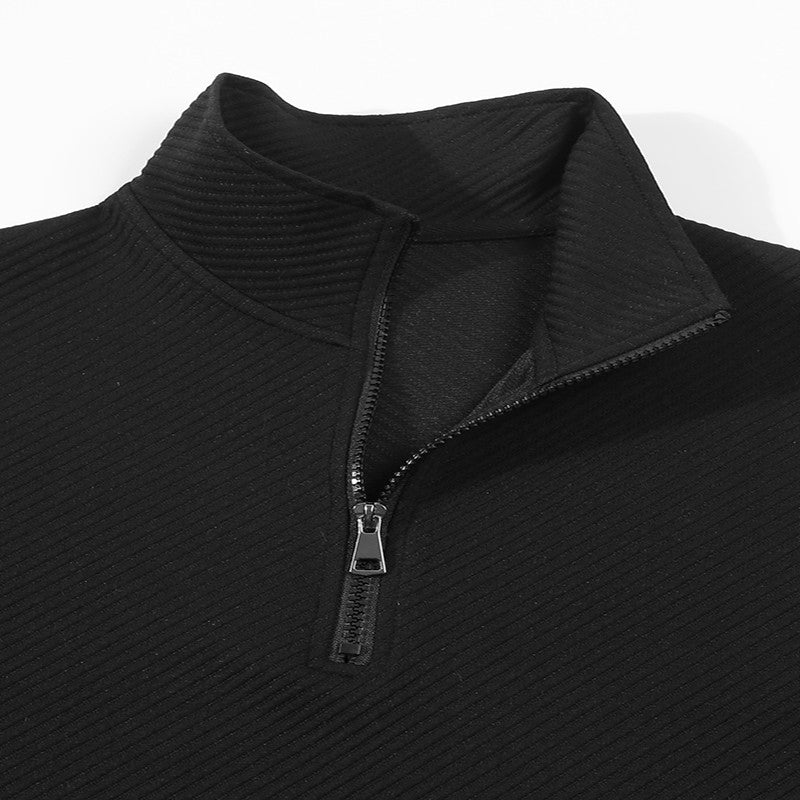 Men's Business Casual Polo Long Sleeve T-shirt spring and autumn Twill jacquard zipper polo shirt Comfortable and Breathable Top