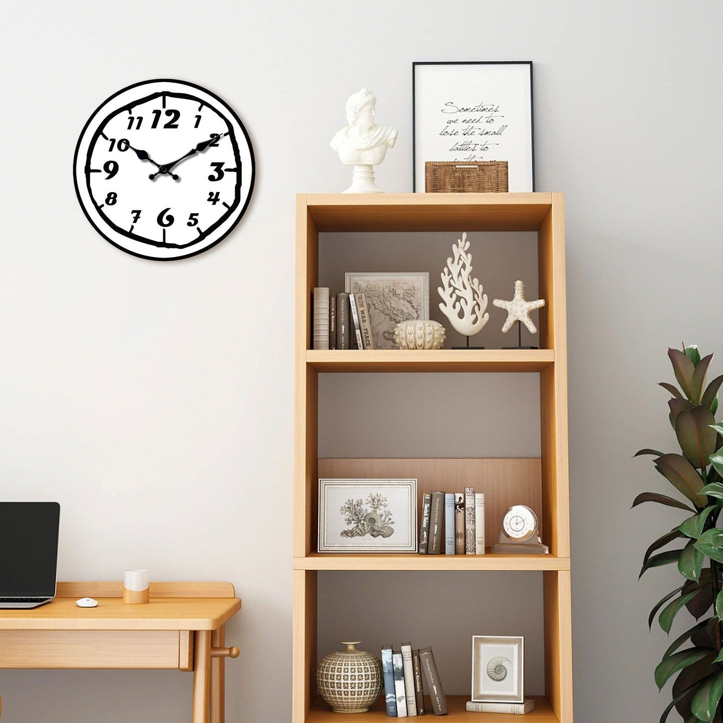 1pc wooden wall clock, modern simple Arabic art digital design wall clock, home mute clock, for living room bedroom, room decora