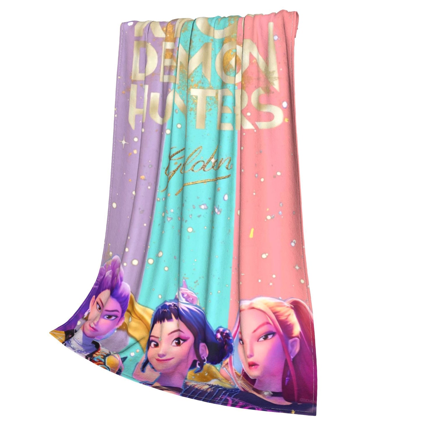 kpop Demon Hunters Huntrix Golden Blanket Warm Graphic Plush Throw Blanket For Girls Boys Living Room Flannel Bedspread Cover
