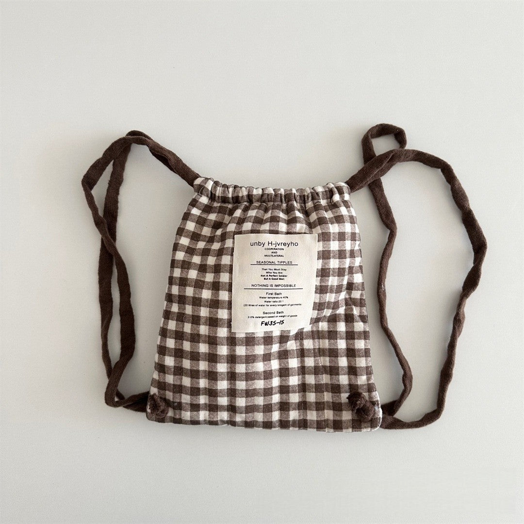 Mochila de cordão estilo coreano para bebês, inverno, bolinhas, listras, xadrez, leve, bolsa de ombro para crianças