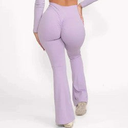 Women's High Waist Nylon Yoga Flare Leggings for Fitness Pilates Gym Workouts Wide Leg Sports Pants Solid for Dance Lifting