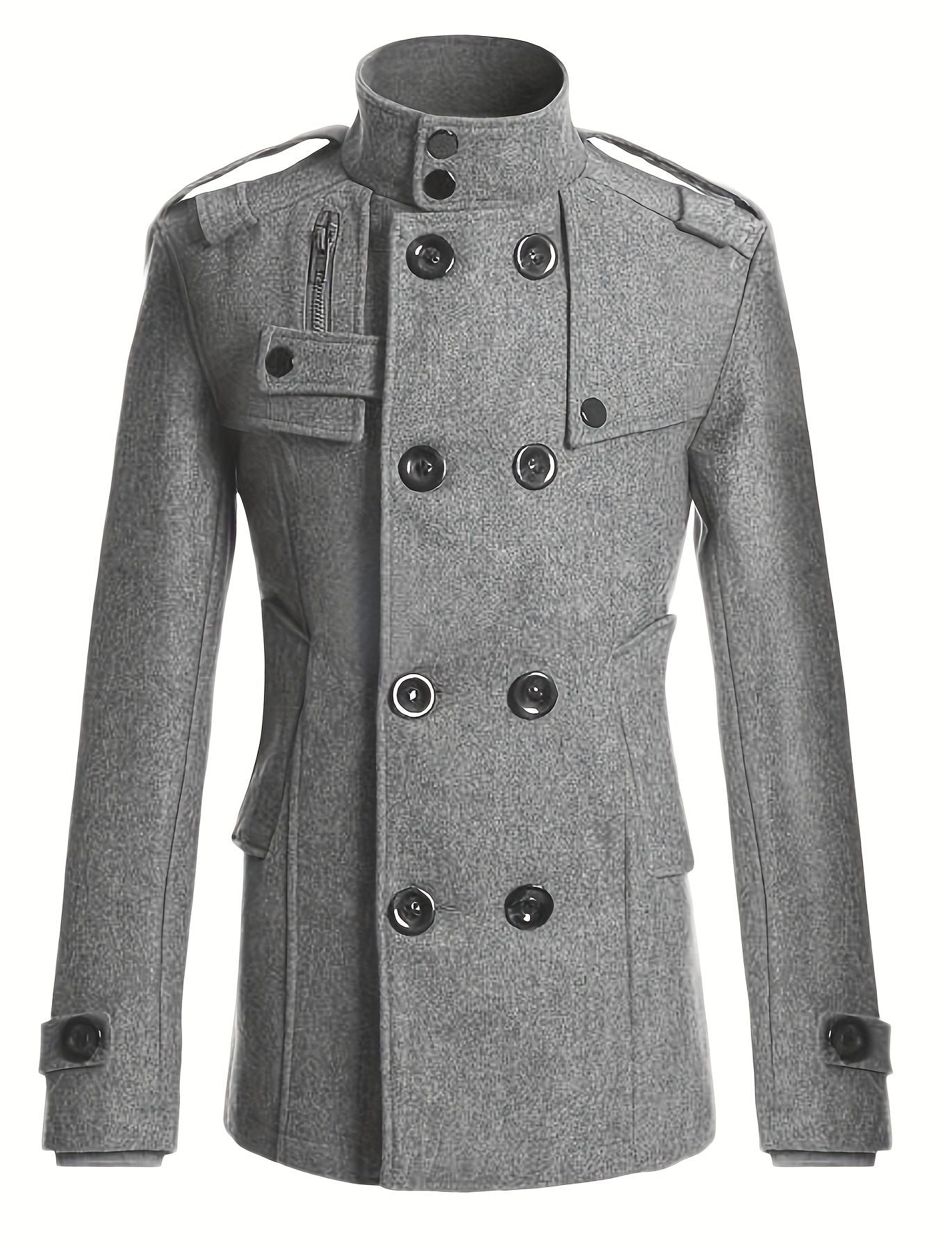 Men's Streetwear Solid Color Mid-length Woolen Coat Fashion Casual Button-down Suit Collar Jacket Leisure Luxury Retro Clothes