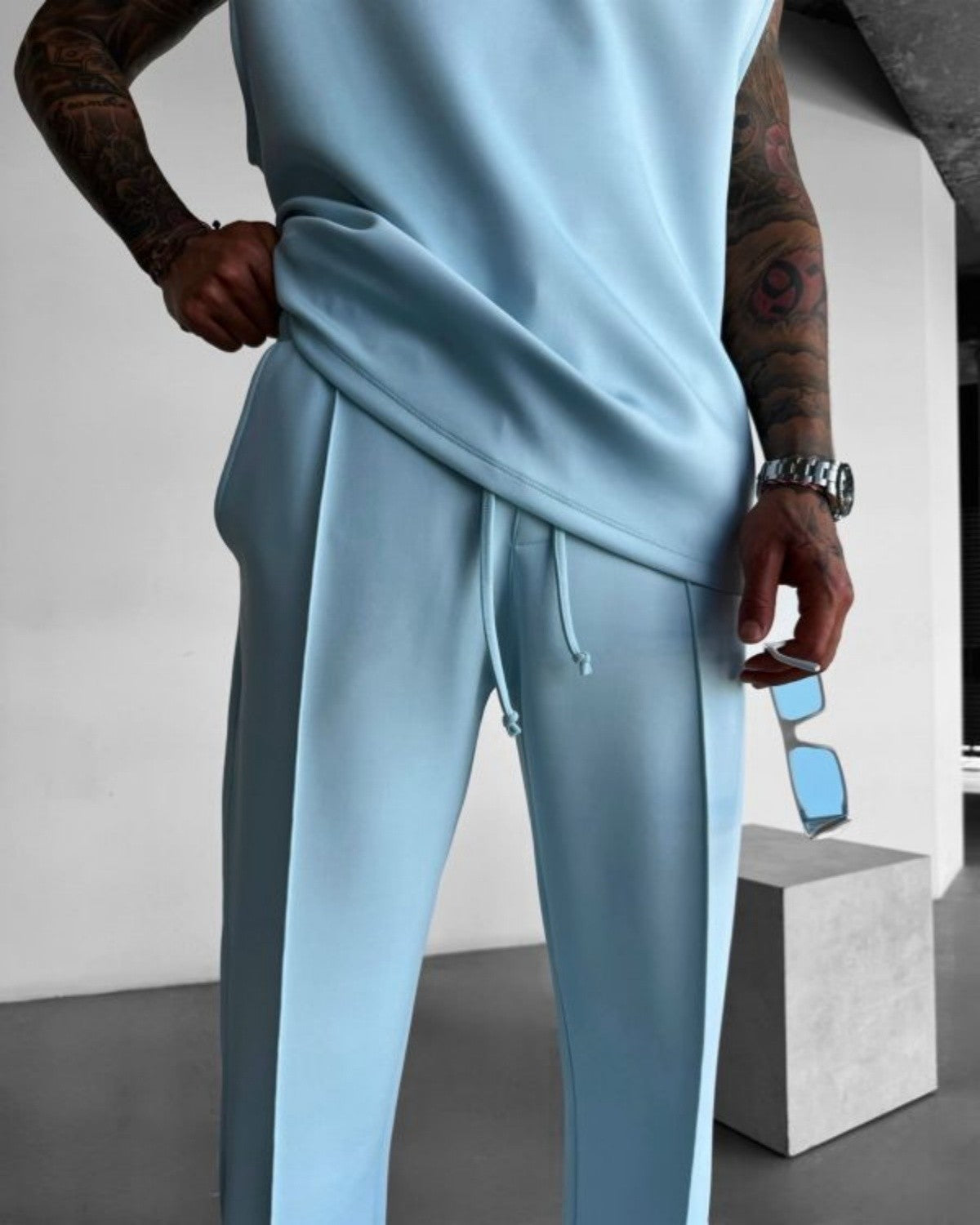 2025 Spring and summer men's new four seasons loose straight tube sports casual pants comfortable suit pants drawstring waistban