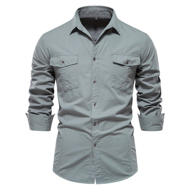 AIOPESON 2023 New Autumn Military Style 100% Cotton Pocket Shirt for Men Solid Color Slim Casual Men Shirts Long Sleeve