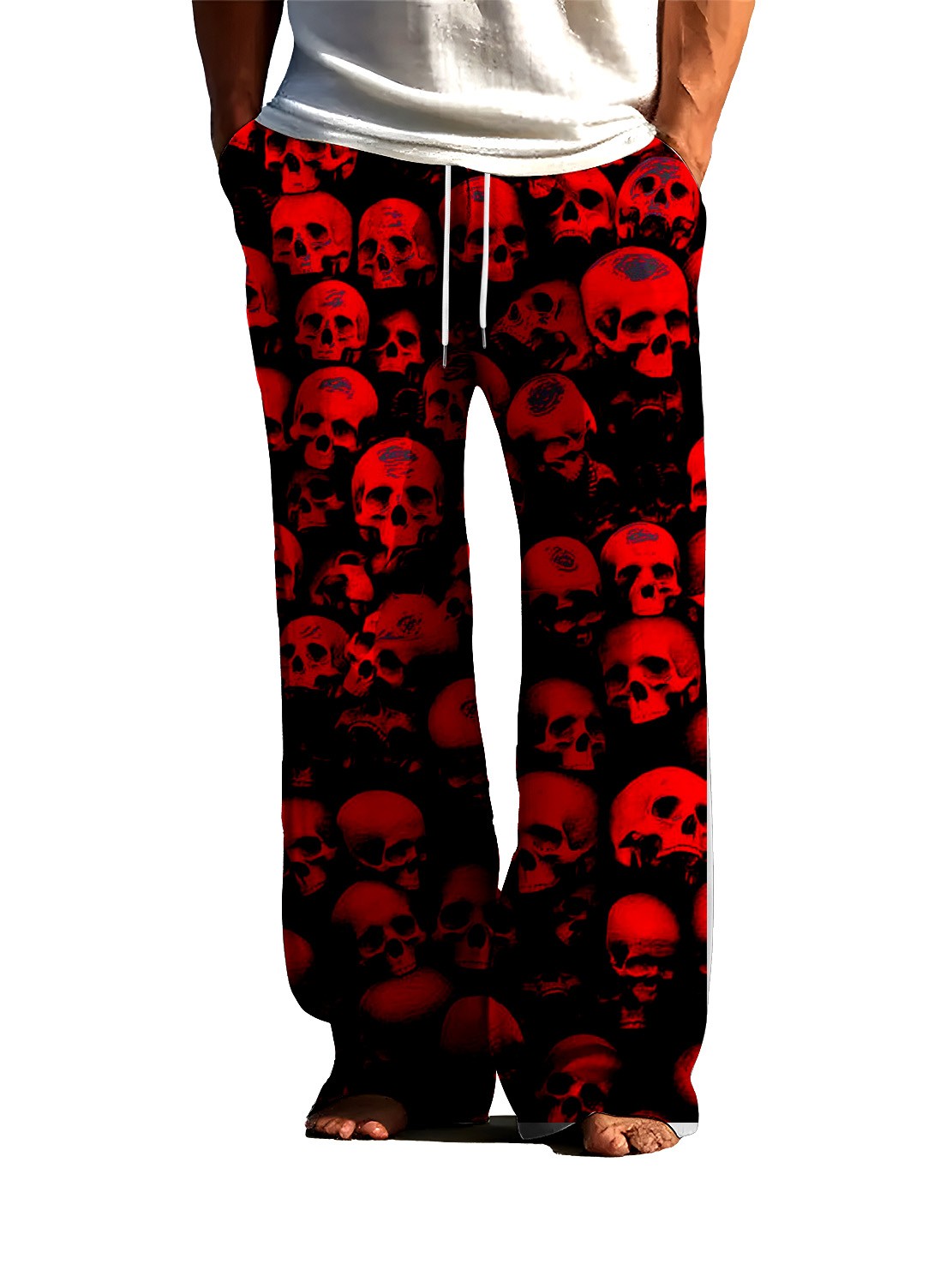 Bold Men's Skull 3D Printed Sleeper Pants Ice Silk Air Conditioning Home Skin friendly Sleeper Pants Can Be Wearing Externally